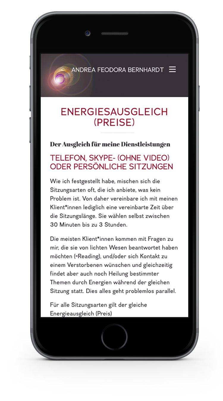 Kuki Design Web Gestaltung Umsetzung Andrea Feodora Bernhardt Responsive WordPress Unterseite Ansicht Smartphone