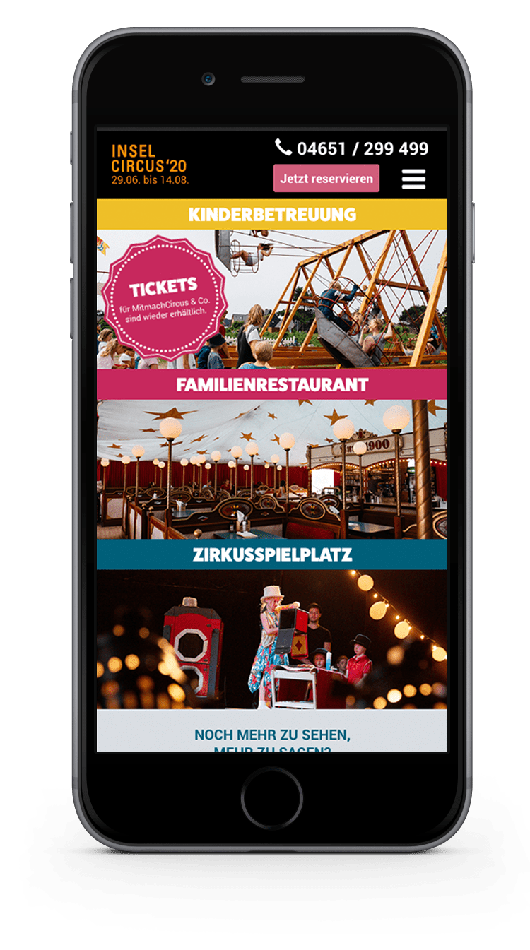 Kuki Design Web Gestaltung Umsetzung InselCircus Starseite Ansicht Smartphone