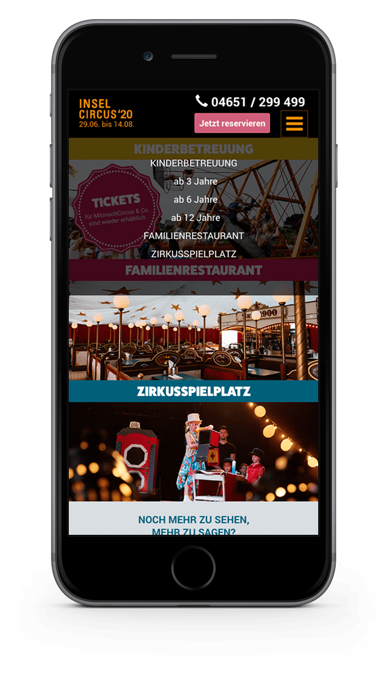 Kuki Design Web Gestaltung Umsetzung InselCircus Menü Ansicht Smartphone