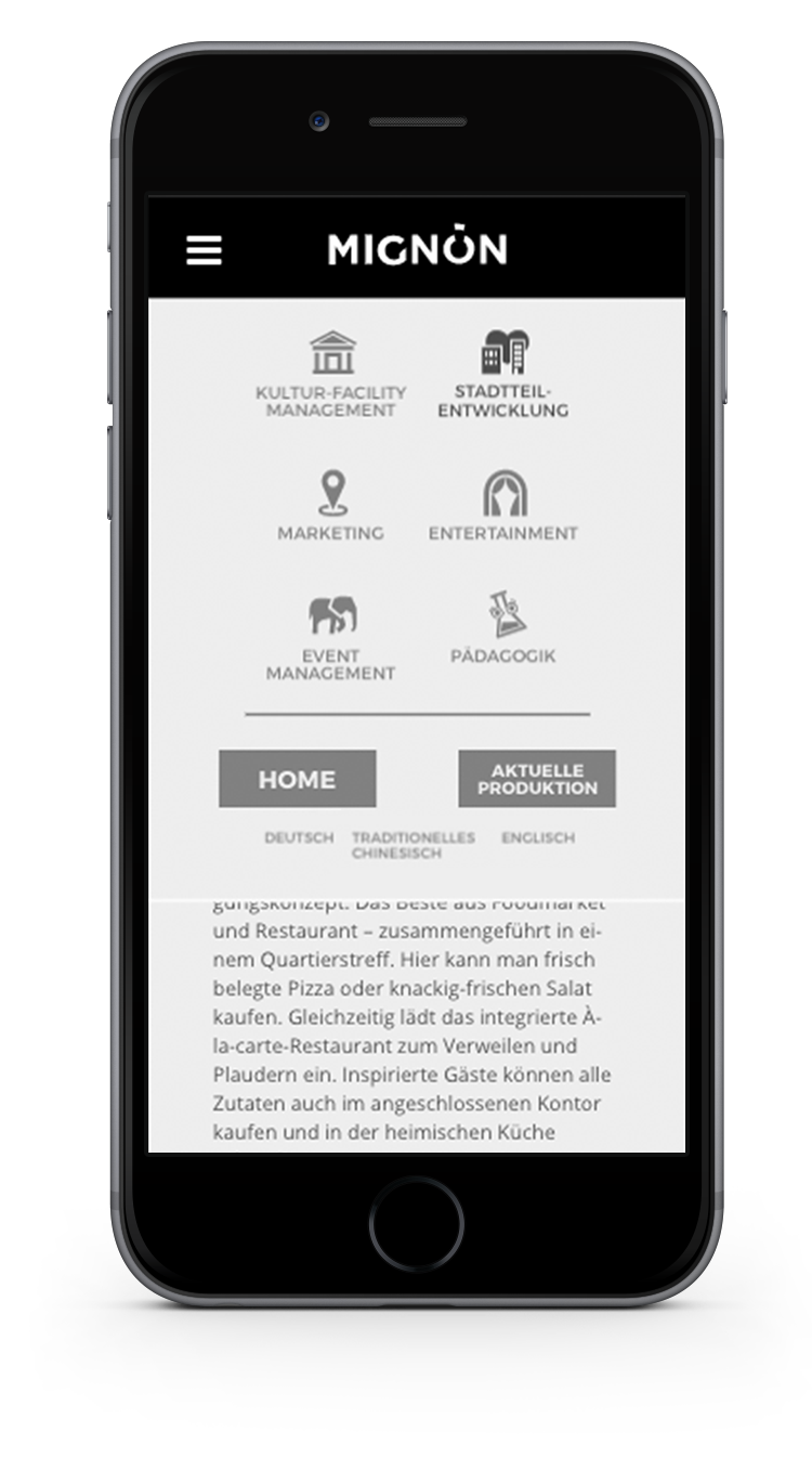Kuki Design Web Gestaltung Umsetzung Team Mignon Responsive WordPress Menü Ansicht Smartphone