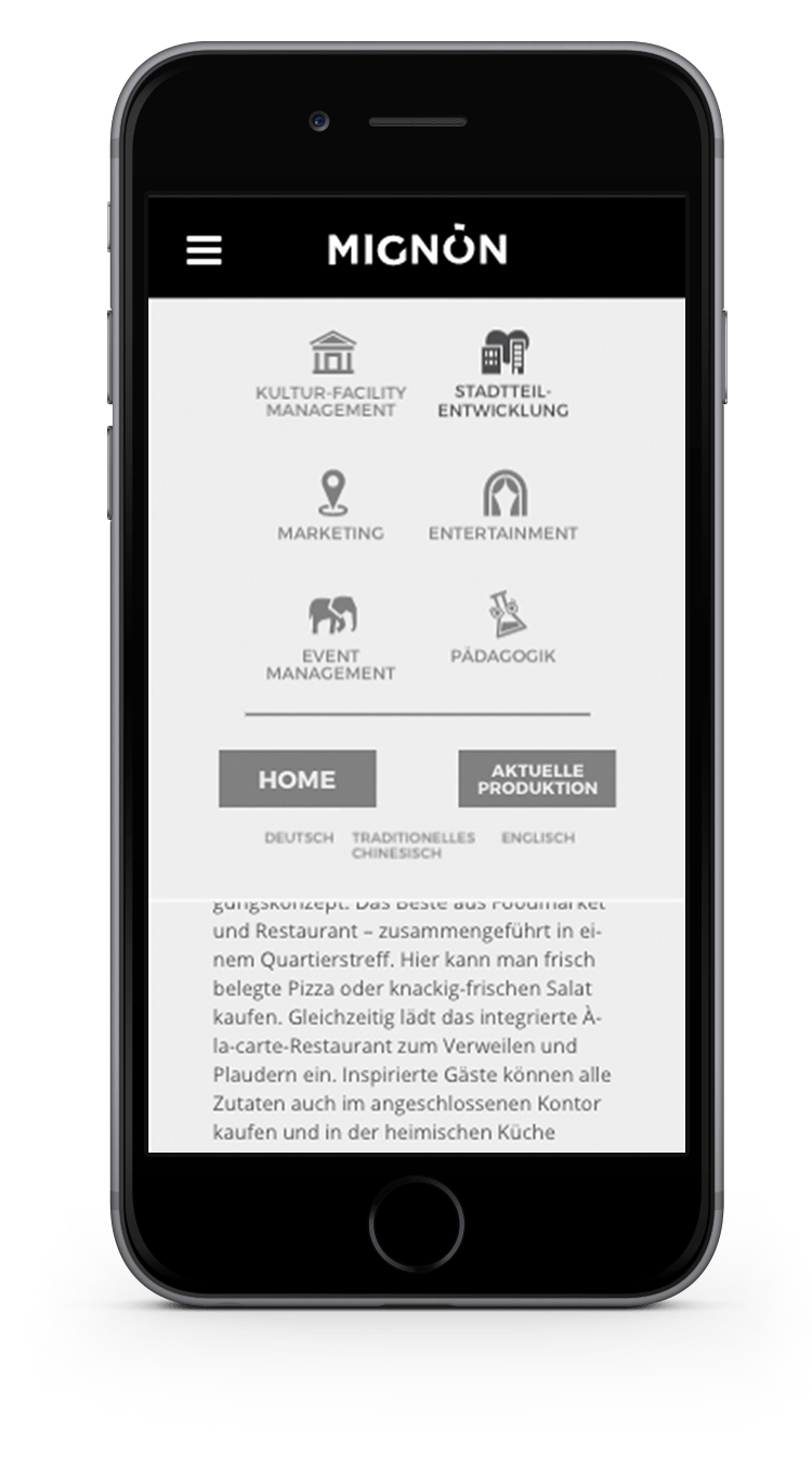 Kuki Design Web Gestaltung Umsetzung Team Mignon Responsive WordPress Menü Ansicht Smartphone