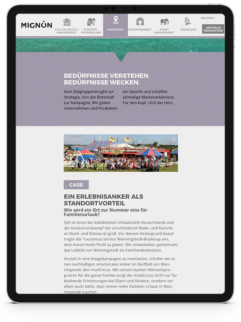 Kuki Design Web Gestaltung Umsetzung Team Mignon Responsive WordPress Unterseite Ansicht Tablet