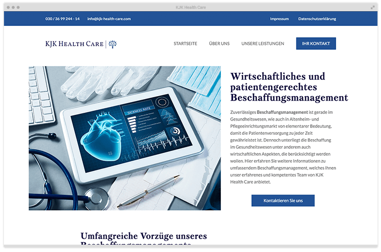 Desktop Ansicht KJK Health Care Webseite Telemedizin Kuki Design