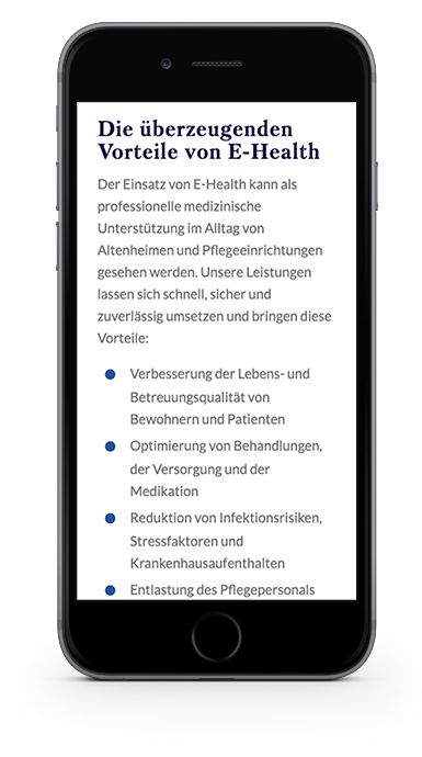 Mobile Ansicht Smartphone Listenpunkte KJK Health Care Webseite Kuki Design