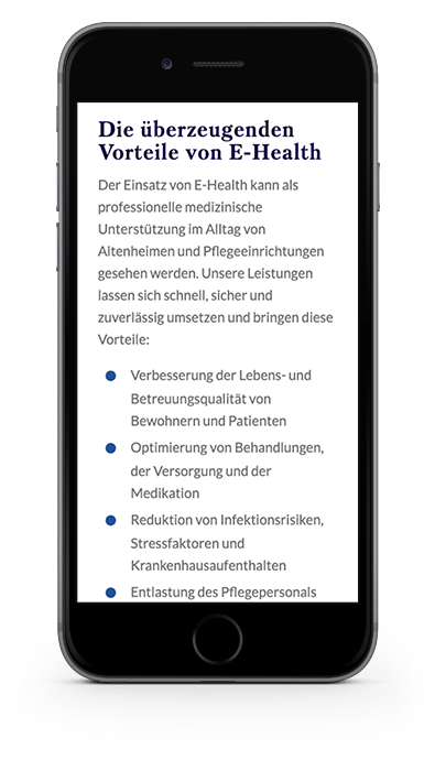 Mobile Ansicht Smartphone Listenpunkte KJK Health Care Webseite Kuki Design